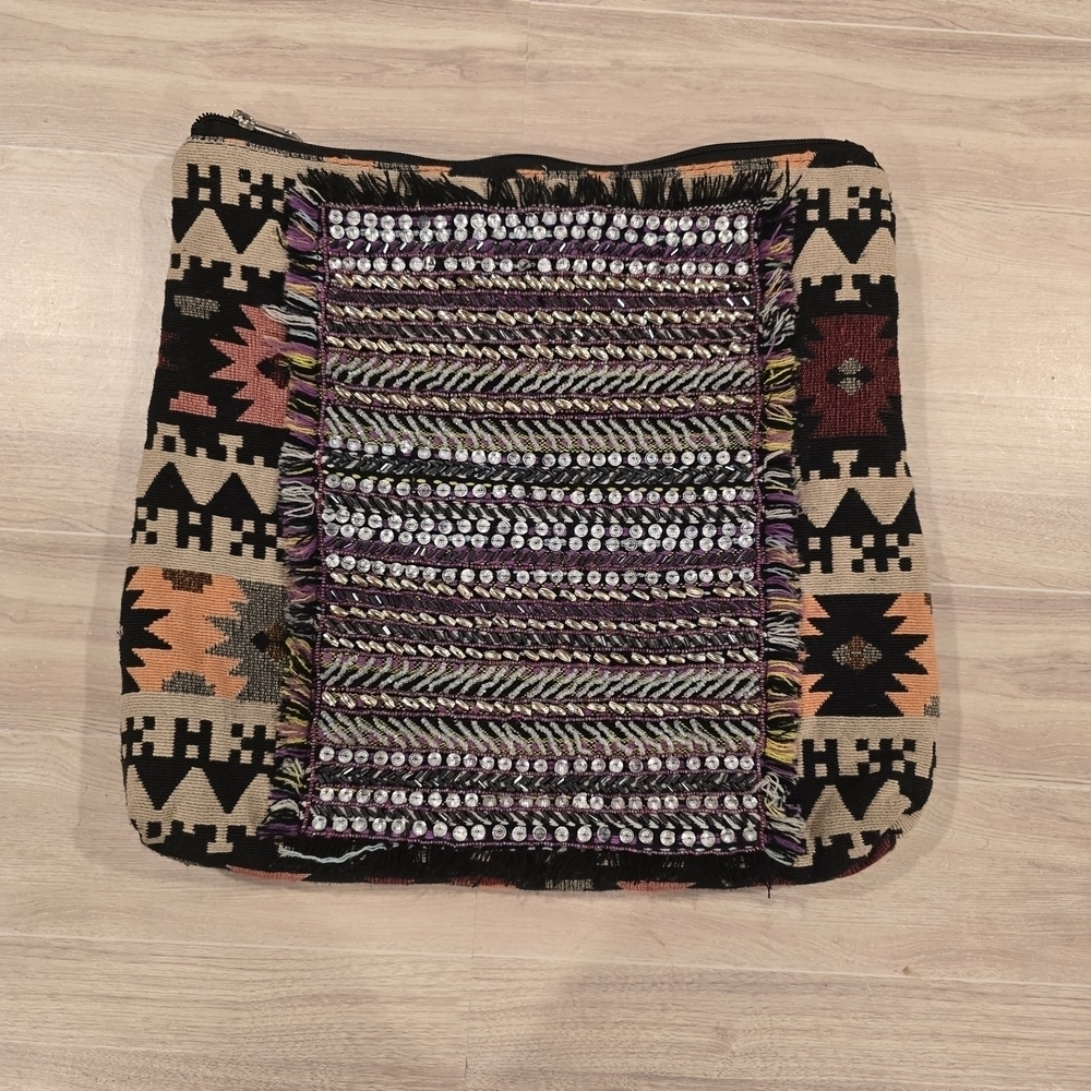 Coco + Carmen Crossbody Beaded Tribal Aztec Boho Adjustable Strap Multicolor. - Picture 3 of 15